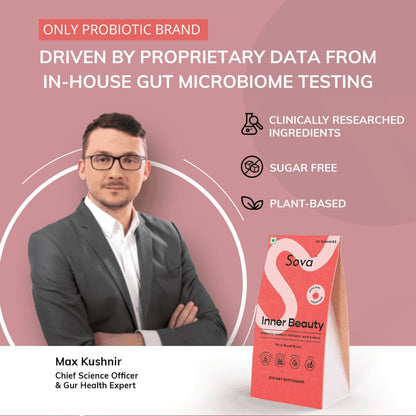 Sova Probiotic Plant Based Biotin Gummies | Acne Prevention & Glowing Skin | Prebiotics + 5 Billion CFUs Probiotics |10000 mcg Plant-Based Biotin, Hyaluronic Acid, Vitamin C, Amla | 30 Vegan Sugarless Gummies | Inner Beauty