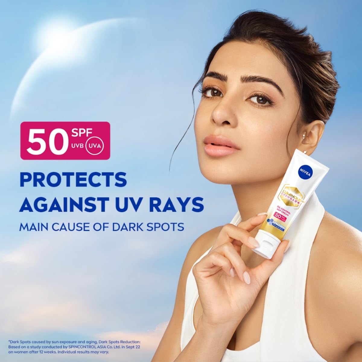 NIVEA Luminous Even Glow Oil Control Day Cream & Moisturizer For Face,Spf 50 With Uv Protection&UVA UVB Filters,Thiamidol,Hyaluronic Acid,Vitamin E For Dark Spots Reduction&Deep Moisturization,40Ml