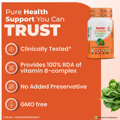 Nutrela Daily Energy Biofermented B Complex for Men & Women - 30 Veg Capsules