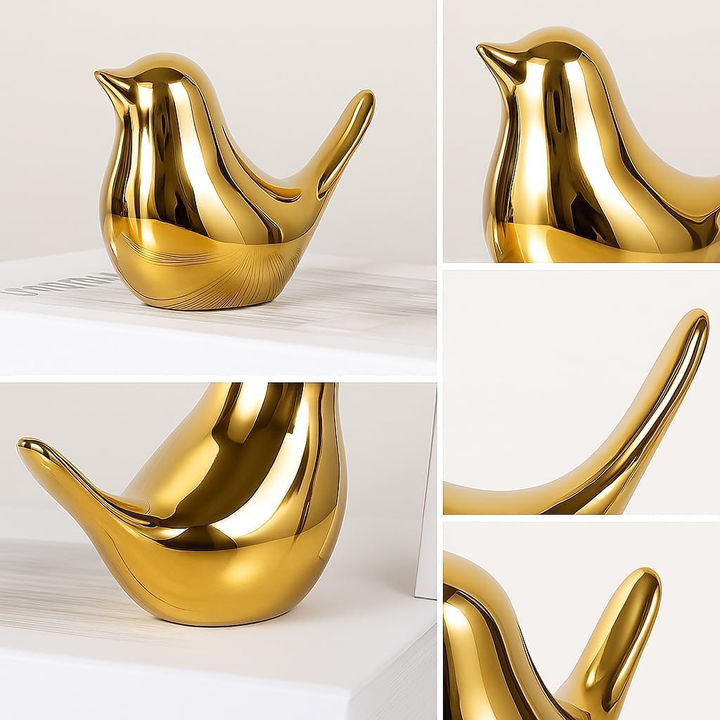Cute Decorative Bird Showpiece for Home Decor, Gold Bird Figurine Tabletop Statue for Living Room, TV Unit, Office Desk, Bedroom, Shelf Display, Table Centerpiece & Housewarming Gift