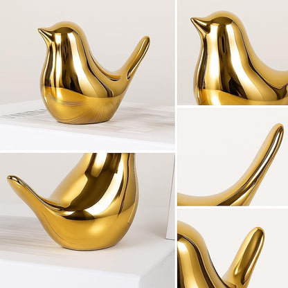 Cute Decorative Bird Showpiece for Home Decor, Gold Bird Figurine Tabletop Statue for Living Room, TV Unit, Office Desk, Bedroom, Shelf Display, Table Centerpiece & Housewarming Gift