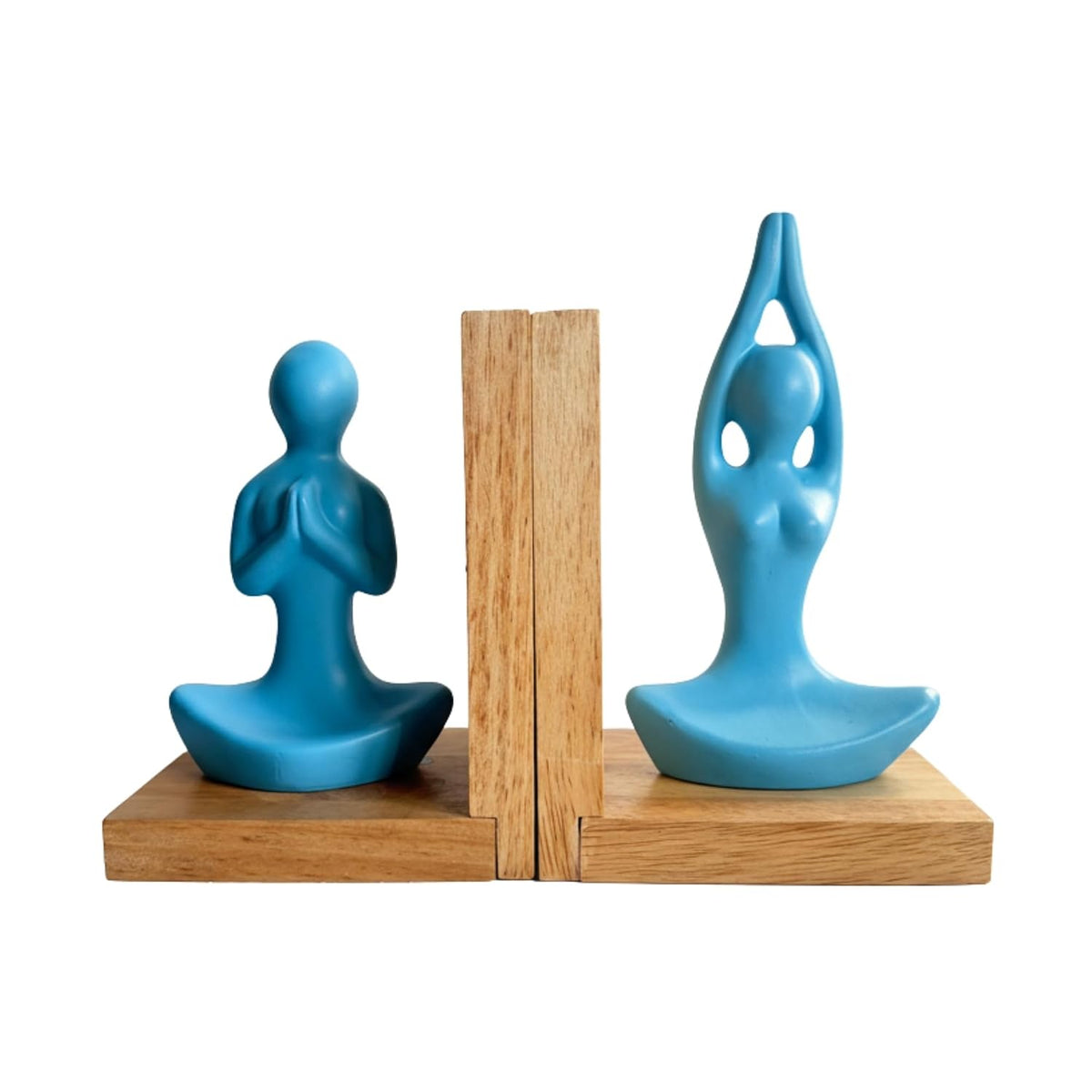 eCraftIndia Wooden Book End and Yoga Statues Showpiece for Home Decor Office Table | Gift for Housewarming Birthday
