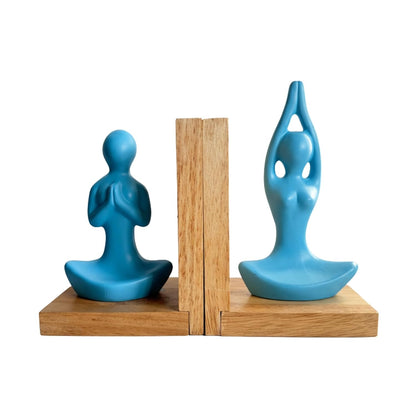 eCraftIndia Wooden Book End and Yoga Statues Showpiece for Home Decor Office Table | Gift for Housewarming Birthday