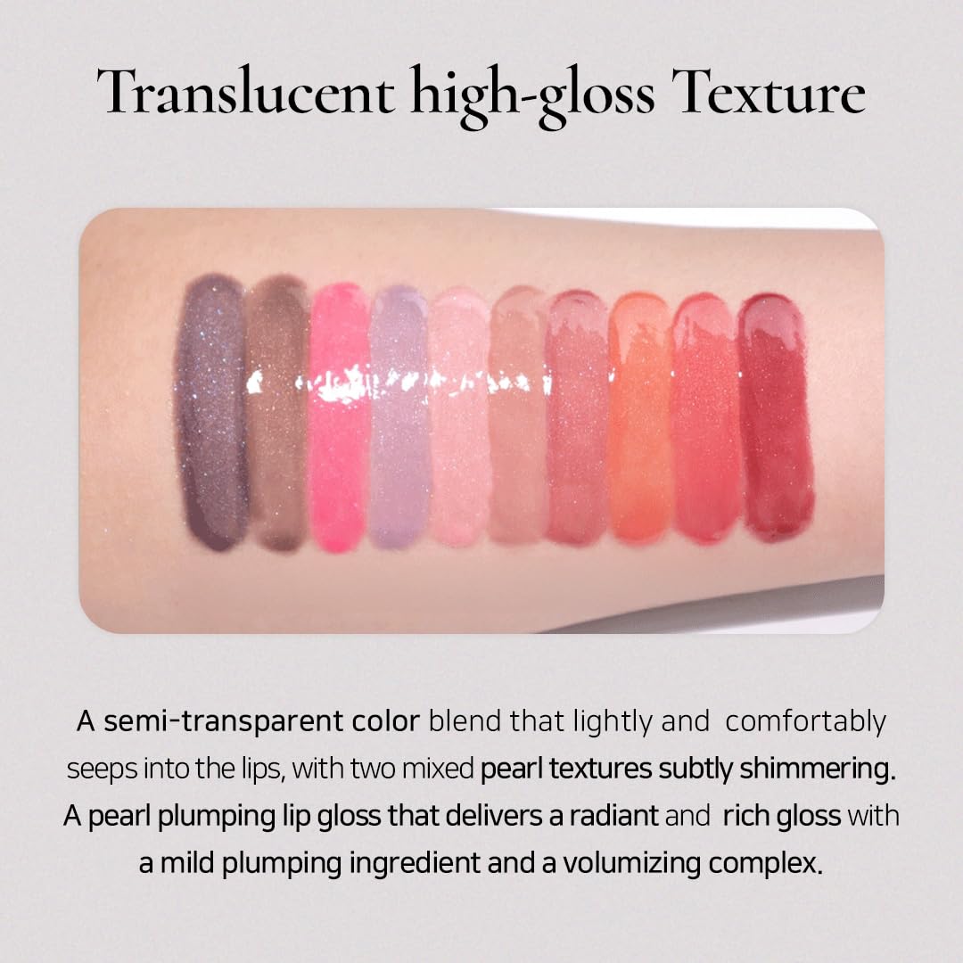 DINTO Pearl-Kissed Plumping Lip Glace (129 Smee, 4ml) Korean Pearl Gloss Lip Plumper, Hydrating Shimmer Lip Gloss with Vitamin C & E, Lightweight Non Sticky Glass Shine K-Beauty Lip Oil for Fuller Moisturized Lips