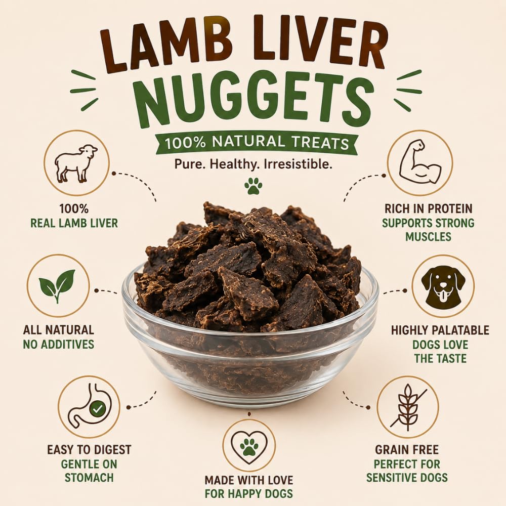 PAWPOURRI Natural Lamb Liver Nuggets Dog Treats, 100gm | Protein Rich Chewy Snacks for Dogs | Suitable for All Breeds & Life Stages | Daily Training & Reward Treats (Pack of 1)