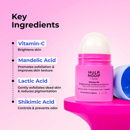 FoxTale Hula Hoop Brightening Underarm Roll-On by Foxtale | 5% Vitamin C + AHAs | Brightens Underarms & Controls Odour | Floral Bloom Scent | 50ml