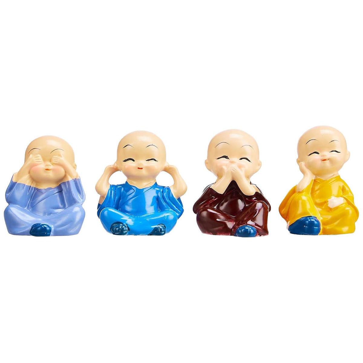 Little Cute Meditating Baby Monk for Decoration (Pack of 4, Multi-Coloured)