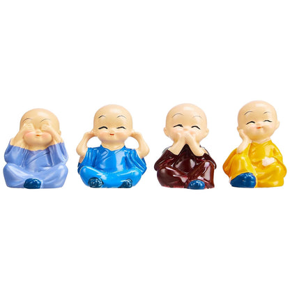 Little Cute Meditating Baby Monk for Decoration (Pack of 4, Multi-Coloured)