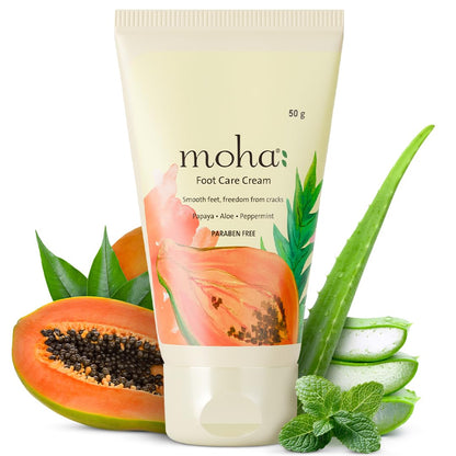 Moha Foot Cream for Dry & Cracked Feet | Deep Nourishment & Fast Healing Heel Repair Cream | Cooling & Vegan Formula with Aloe, Papaya, Peppermint & kapurkachri | Clinically Proven | Moisturizing Foot Cream for Rough Calloused Skin 50g