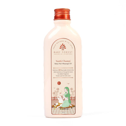 Baby Forest Nanhi Champi Baby Hair Oil | With 10 Ayurvedic Herbs & Oils Including Argan, Fenugreek & Bhringraj | Natural Hair Growth Oil for Babies | Derma Safe, Vegan, Cruelty-Free | 200ml