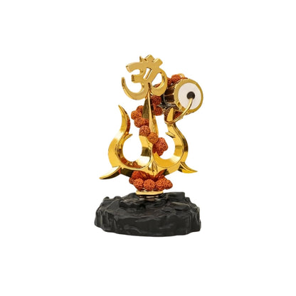 eCraftIndia Trishul Damroo Idol with Original Rudraksha Beads | Lord Shiva Symbol Murti for Car Dashboard, Home Decor & Office Table | Spiritual Gift for Pooja, Housewarming & Festive Use