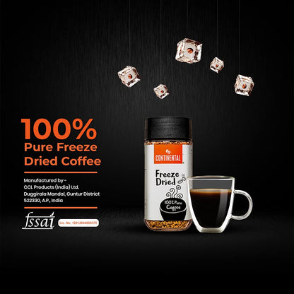 Continental Freeze Dried Coffee Powder | Black Coﬀee | Cold Coffee | Smoothest Coffee | Aroma Locked Coffee Crystals | 100g Jar | 100% Pure Coffee Powder | 100% Finest Dark Roasted Arabica Coffee |
