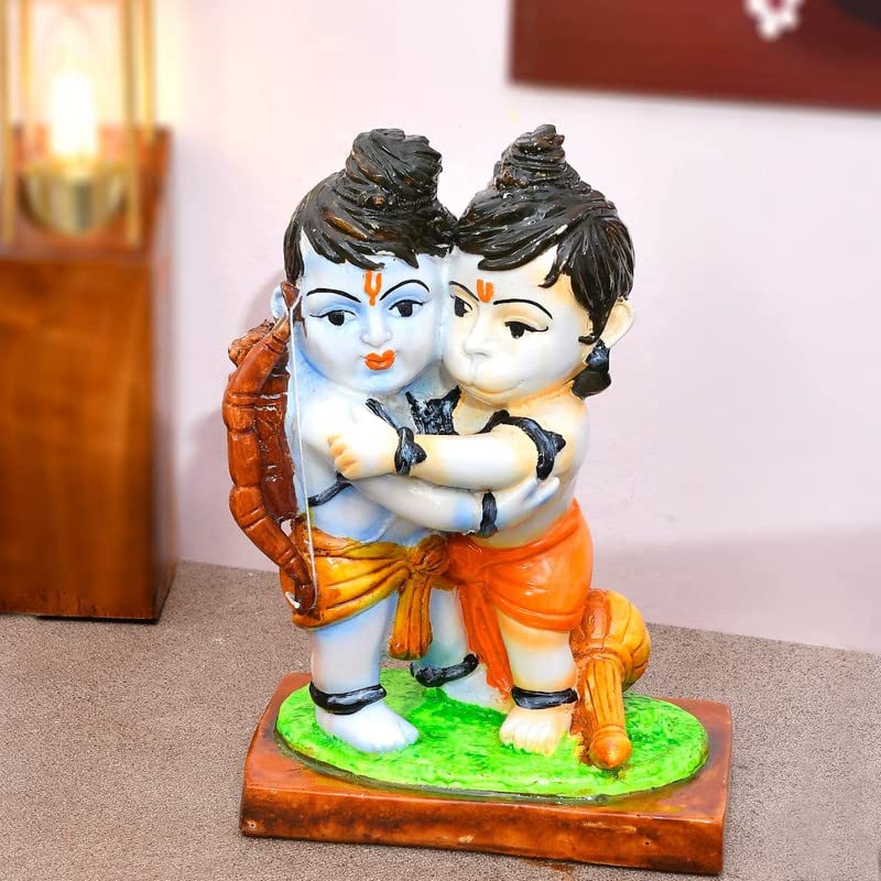 Lord Ram and Hanuman Idol | Bhagwan Ram and Hanuman Statue Hugging Each Other| Jai Shri Ram Figurine/Showpiece for Home Decoration, Gifting, Temple, Office