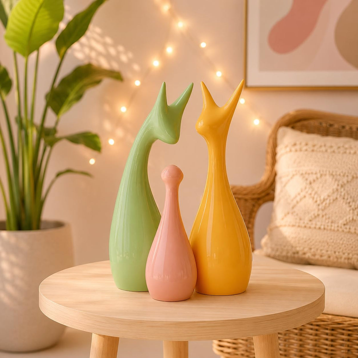 Beautiful Home Decor Lucky Deer Statue Family Ceramic Figures - (Set of 3, Multicolor)
