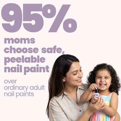 Woman and child with text about safe, peelable nail paint
