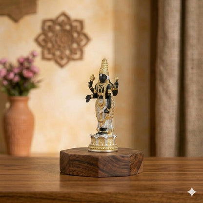 Divine Gold & Silver Plated Tirupati Balaji Idol - Handcrafted Venkateswara Statue with Shankh Chakra for Home Mandir