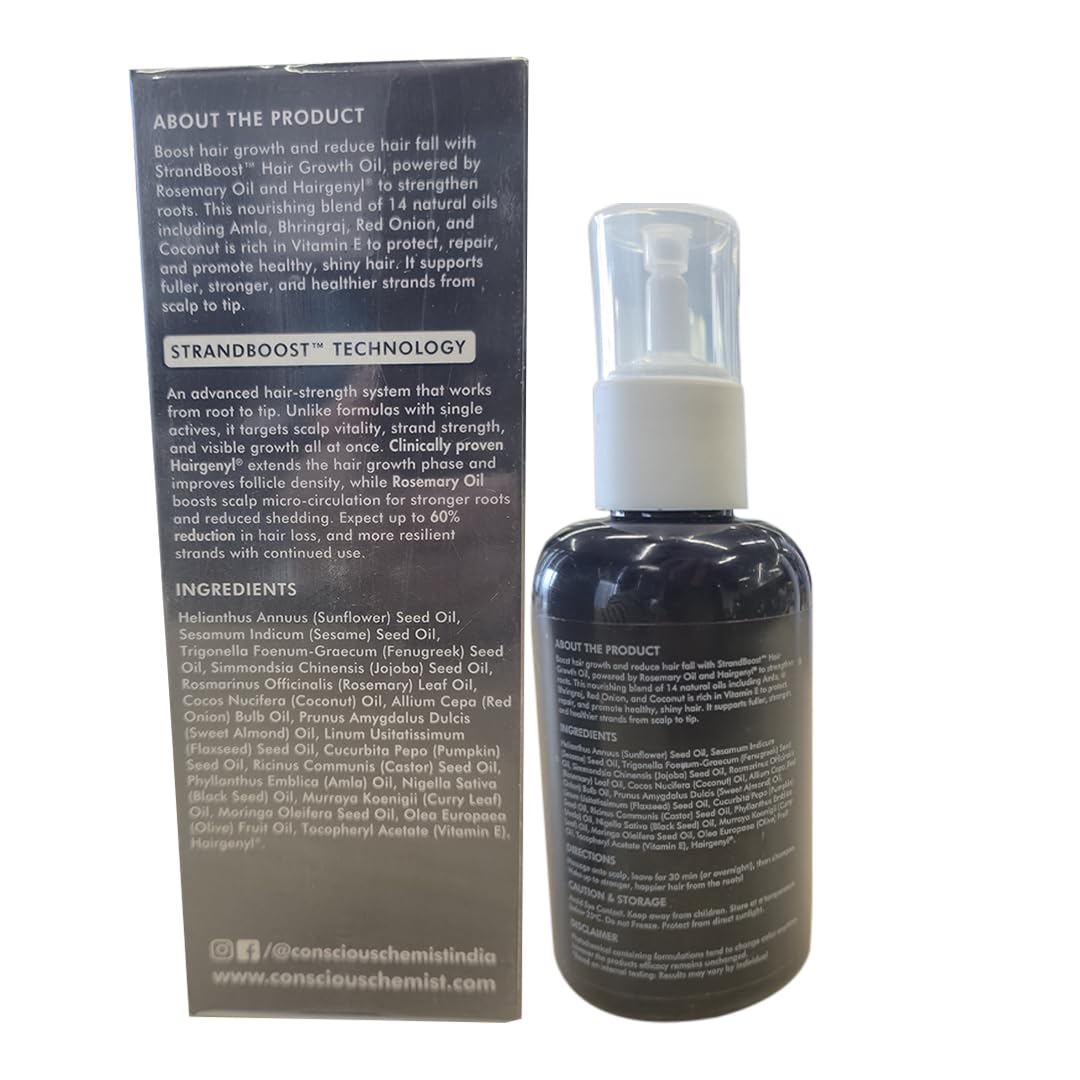 Hair growth product with packaging displaying text and branding.