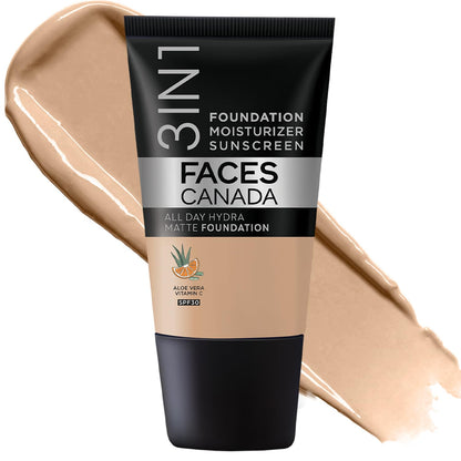 FACESCANADA Cream All Day Hydra Matte Foundation - Mini|3in1 Foundation + Moisturizer + SPF 30|24 HR Aloe Hydration & Vitamin C| 10HR Wear | Medium to High Buildable Coverage | Medium Natural (18 ml)