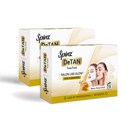 Spinz DeTan Face Pack with Besan, Honey & Kojic Acid | Tan Removal cream for Brightening & Glow | Salon-like Glow in 15 mins | 144g, Pack of 2 (72g x 2)