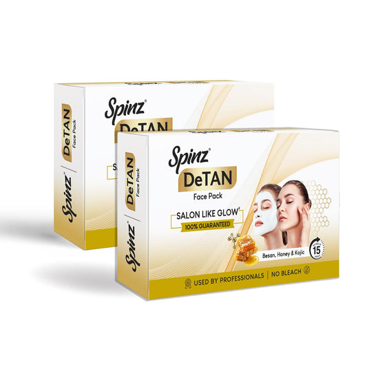 Spinz DeTan Face Pack with Besan, Honey & Kojic Acid | Tan Removal cream for Brightening & Glow | Salon-like Glow in 15 mins | 144g, Pack of 2 (72g x 2)