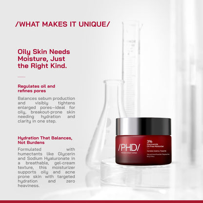 /PHD/ 3% Niacinamide Oil-Free Moisturizer | Face Moisturizer for Oily & Acne-Prone Skin | Lightweight Gel for Men & Women with CICA & Tripeptide | Hydrates & Controls Oil | 50 g