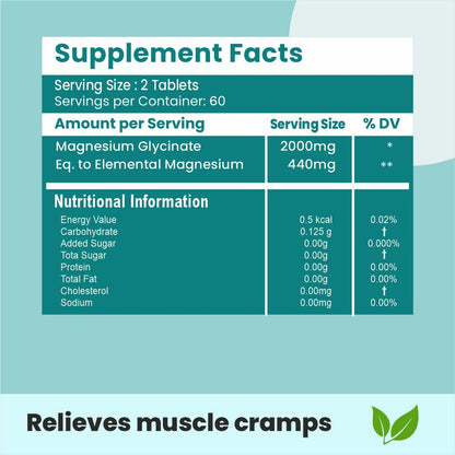 Supplement facts label with magnesium information on a light blue background