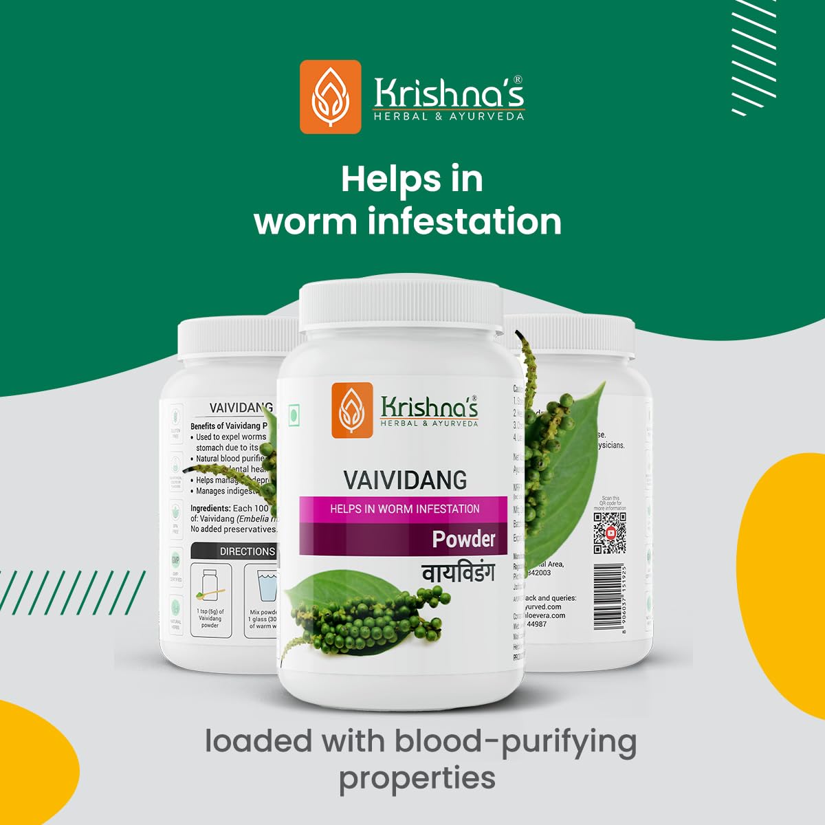 Krishna's Vaividang (Embelia Ribes) Powder - 100 g | Natural Supplement & Herbal Remedy | Stress Management