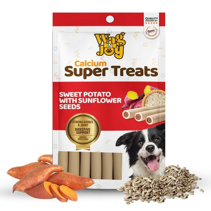 Calcium Super Treats, Sweet Potato with Sunflower Seeds Sticks 125 GMS | 100% Vegetarian Dog Treat| Supports Digestive Health | Strong Bones and Joint| with Omega 3|Young