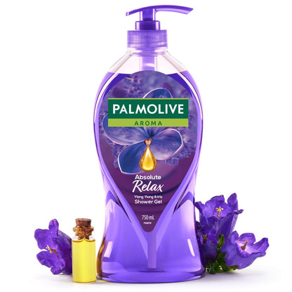 Palmolive Aroma Absolute Relax Body Wash, Gel Based Shower Gel with 100% Natural Ylang Ylang Essential Oil & Iris Extracts - pH Balanced, No Parabens, No Silicones, 750ml Pump