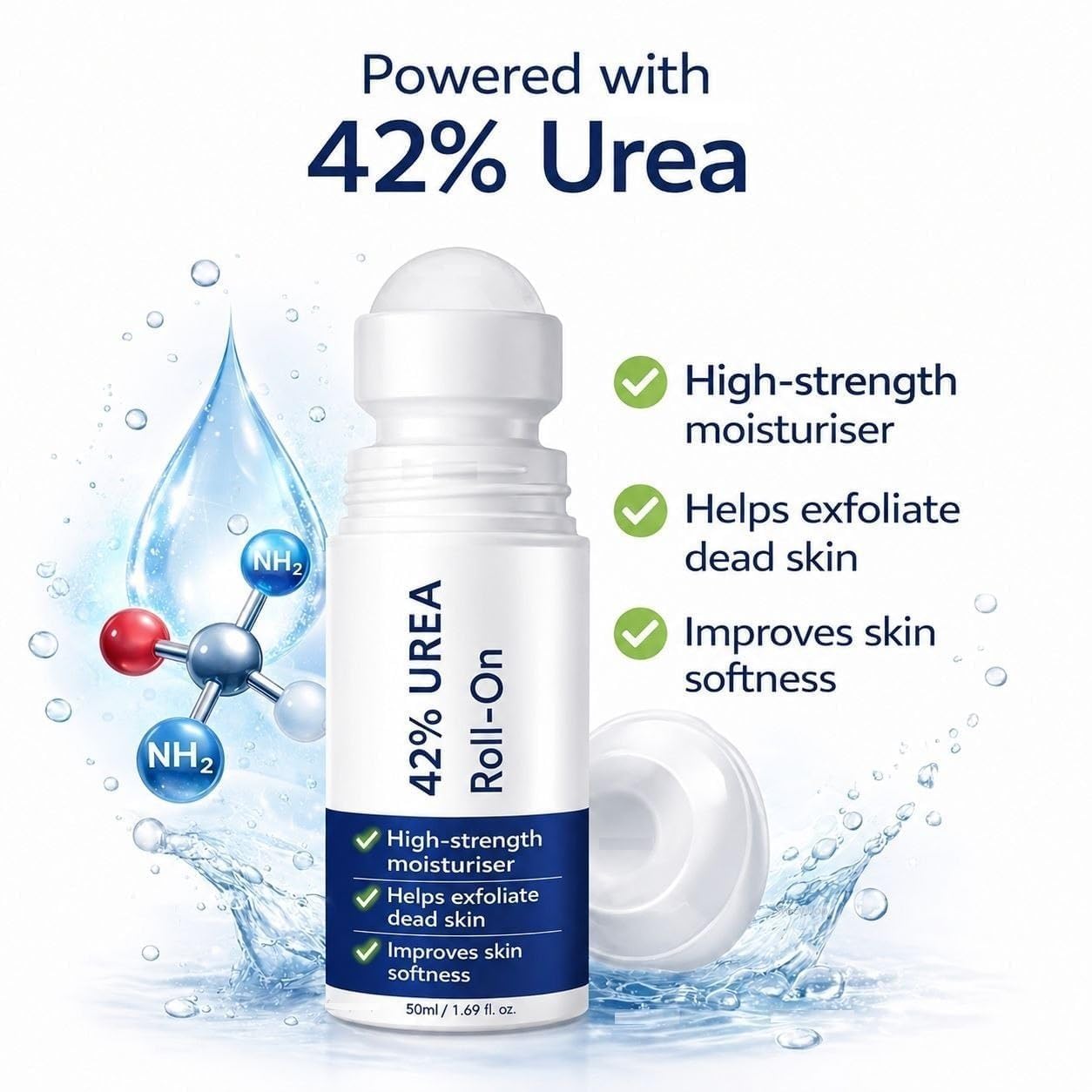 Be Bodywise 42% Urea Foot Cream Roll On 50ml | For Dry & Cracked Heels | With 5% Lactic Acid, Olive Oil & Vitamin E | Helps Repair and Moisturise Cracked Heels Crack Heel Repair Roll On | intensive foot repair formula | skin-friendly