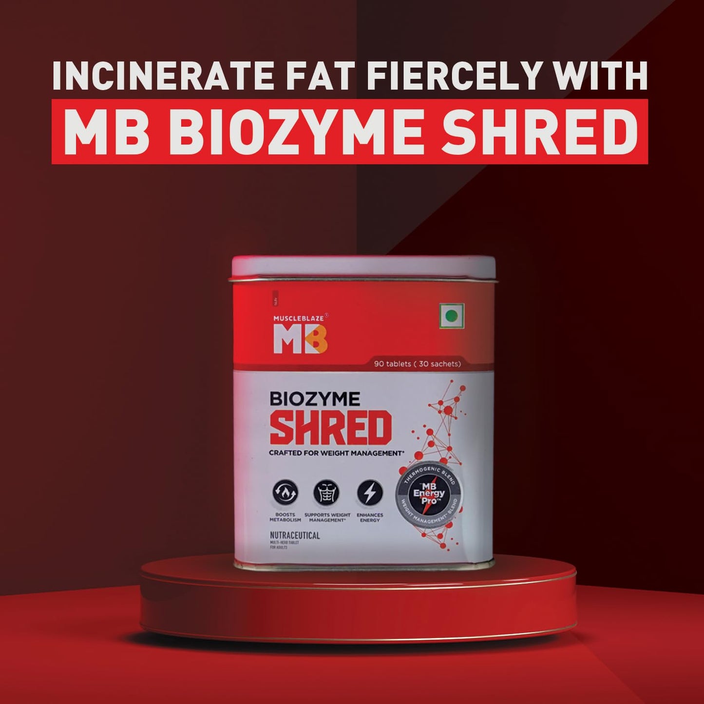 MuscleBlaze Biozyme Shred, 90 Tablets, with Thermogenic, Metabolism, Weight Management, Carbohydrate Blocker and Diuretic Blends & MB Energy Pro | Supports Weight Management & Boosts Metabolism