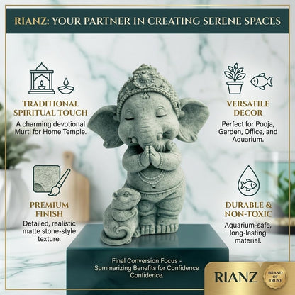 Sandstone Baby Ganesh Idol with Mushak for Home & Garden