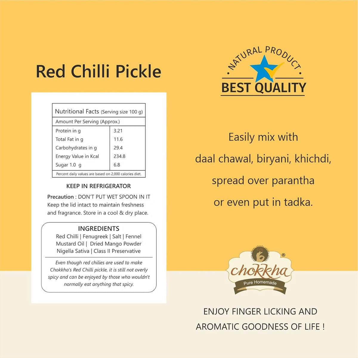 Chokkha Homemade Red Chilli Pickle (Chutney Form) | Lal Mirch ka Achar | Traditional Age Old Recipe | Sundried and Freshly Grounded Spices | No Vinegar, Colors or Additives | Mustard Oil Sarso | Medium Spicy | 400 Gm