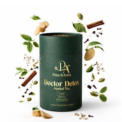 PanchAura Doctor Detox Herbal Tea 60 Cups | Ayurvedic help in Weight Loss, Bloating | Digestion, Gut Health & Immunity | Green Tea, Tulsi, Ginger | Liver Detox & Sleep