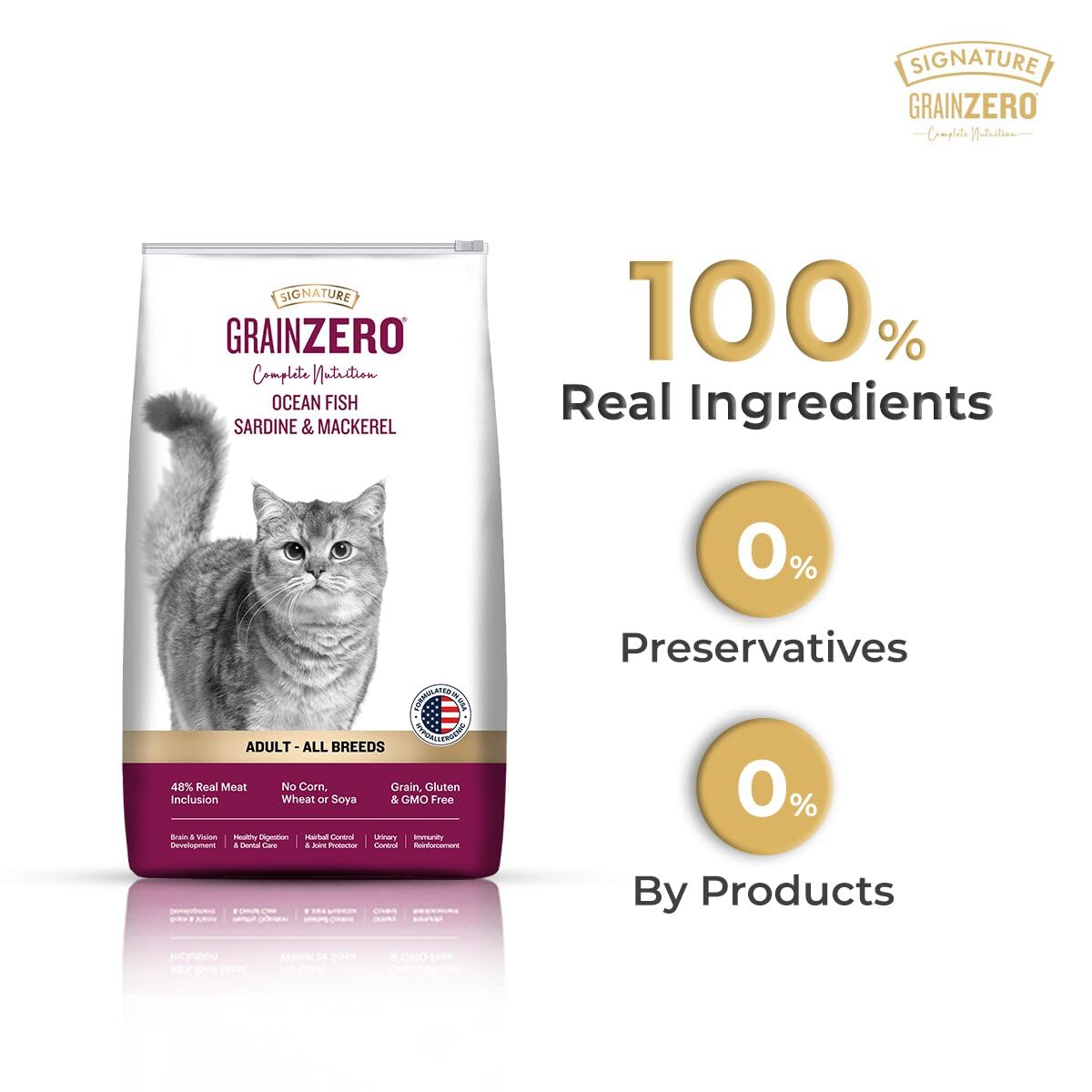 Grain Zero Adult Dry Cat Food 1.2kg | Ocean Fish, Sardine & Mackerel | 48% Fresh Fish Inclusion | Grain-Free & Gluten-Free | Promotes Healthy Skin & Coat | Suitable for All Breeds