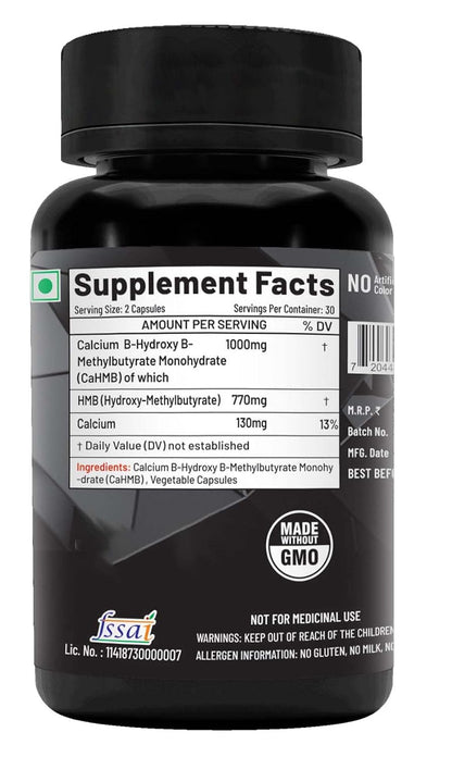 NutriJa HMB 1000MG Capsules | CaHMB Beta-Hydroxy Beta-Methylbutyrate Supplement | Supports Muscle Maintenance, Workout Recovery & Strength Training Routine - 60 Capsules