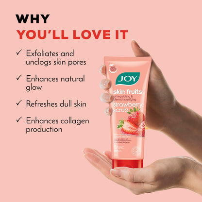 Joy Strawberry Face & Body Scrub for Blackhead Removal & Oil Control - 200gm | Exfoliating Scrub with Vitamin C, Controls Excess Oil & Removes Blemishes | 100% Vegan & Gentle on Skin
