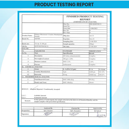 Product testing report with a blue border