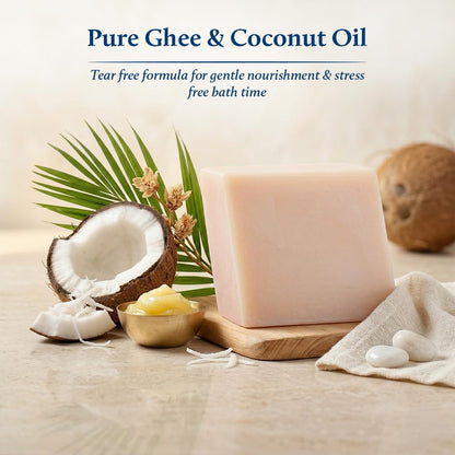 Blue Nectar Baby Mridusnan Bar with Ghee & Coconut | Gentle Baby Soap for Body | Tear-Free Formula for Delicate Baby Skin | Coconut Oil, Sulphate & Paraben Free (150g)