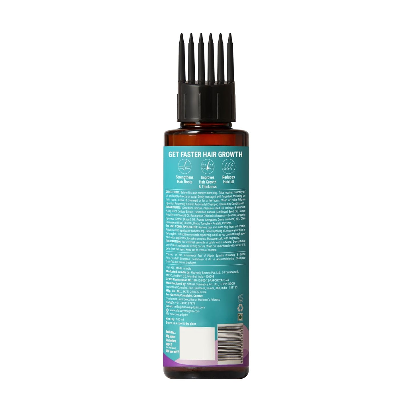 Pilgrim Spanish Rosemary & Biotin HairGrowth Oil to Control Hair Fall & Strengthens Hair 100ml | Rosemary essential oil for hairgrowth | Reduces Hairfall | Strengthens Hair I For Women and Men