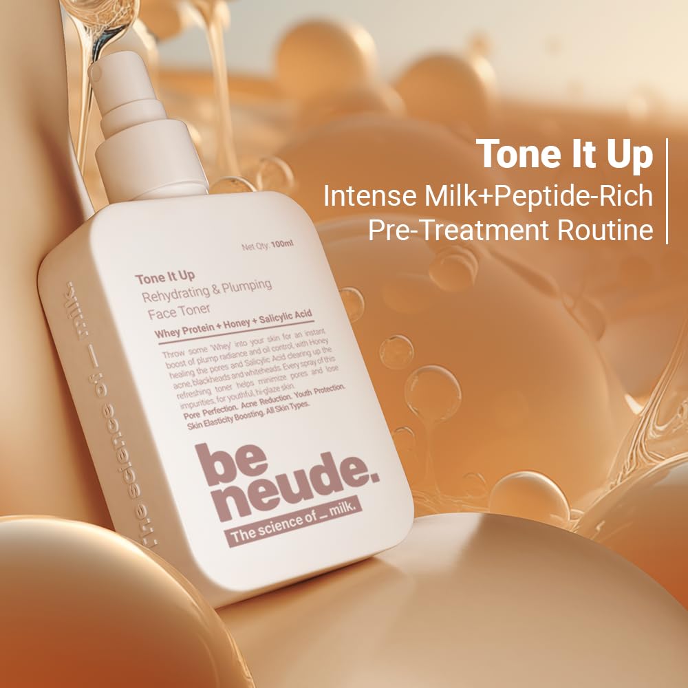 Be Neude Niacinamide Face Toner - 100 ml with Whey Protein Milk Peptides and 2% Salicylic Acid for Oil and Acne Prone Skin, Hydrating, Fades, Blemishes, Brightens and Tightens Pores