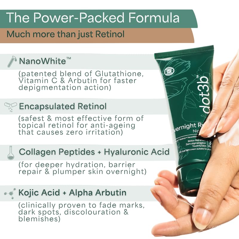 Overnight Repair Night Cream | 0.1% Retinol | Repairs Wrinkles & Fine Lines | Fades Marks & Dark Spots | Safest Form Of Retinol, NanoWhite, Kojic Acid, Collagen Peptides | All Skin Types | Formulated With Dermatologists | 50g