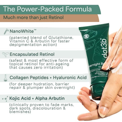 Overnight Repair Night Cream | 0.1% Retinol | Repairs Wrinkles & Fine Lines | Fades Marks & Dark Spots | Safest Form Of Retinol, NanoWhite, Kojic Acid, Collagen Peptides | All Skin Types | Formulated With Dermatologists | 50g