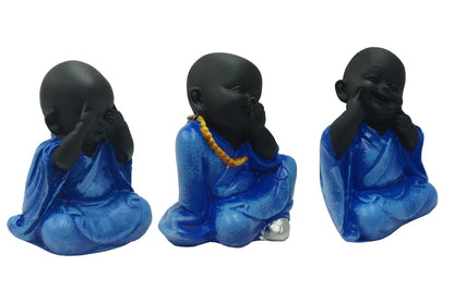 Polyresin Meditating Monk Buddha/Laughing Buddha/Happy Man Statue Standard Blue Color, 3 Piece - Lb-03