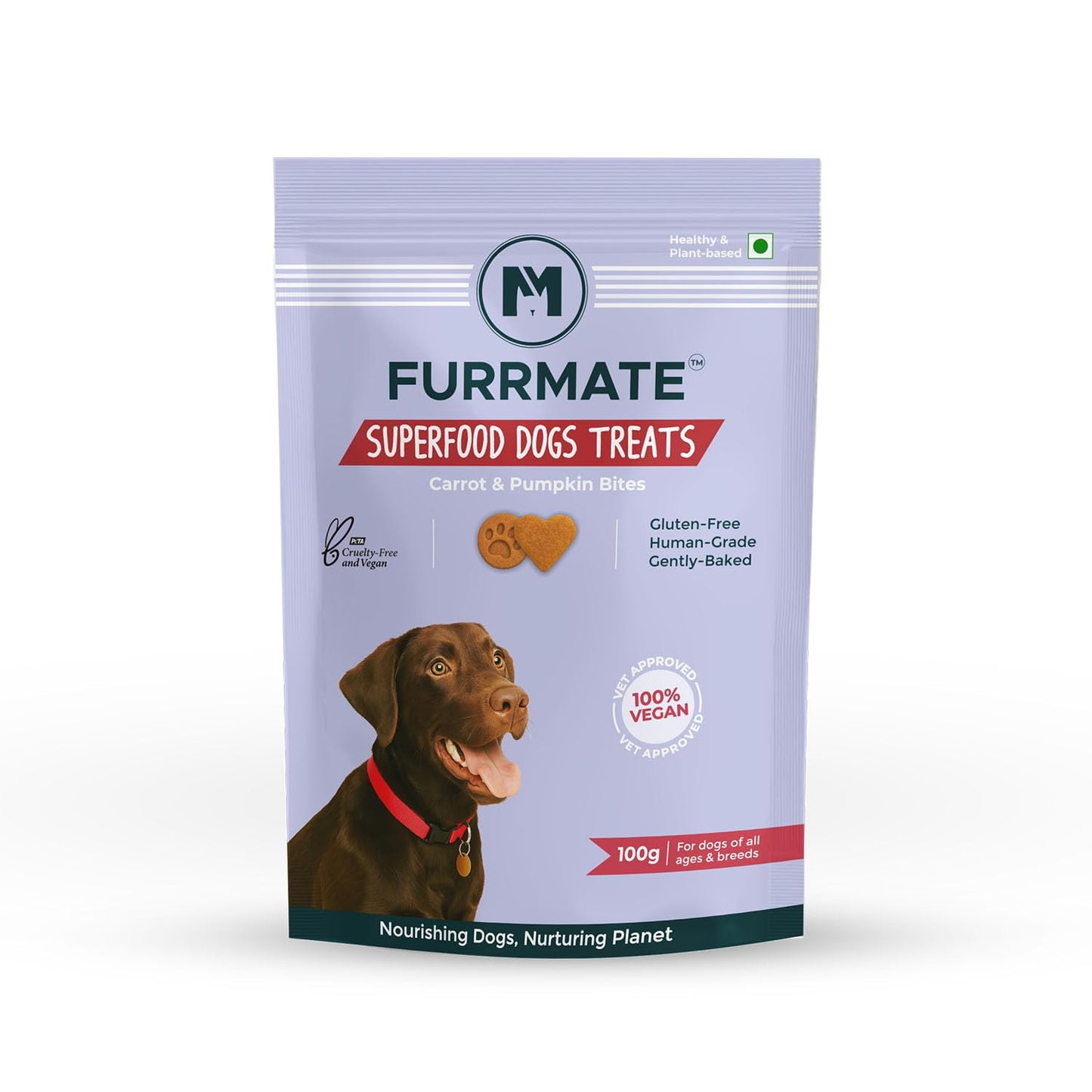 FURRMATE Veg Dog Treats, 100% Plant-Based Nutrient-Rich Ingredients, Organic & Gluten-Free, Protein-Rich, Hypoallergenic (100 Gram (Pack of 1)), Carrot & Pumpkin