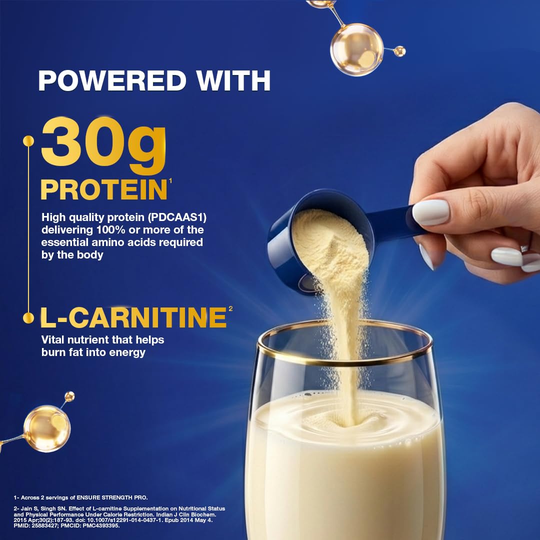 Ensure Strength Pro High Protein Nutritional Drink for Adults | Vanilla Delight 400g | 30g Protein | Low GI | Gluten Free | L-Carnitine | No Artificial Flavors | Supports Muscles, Bones, Heart, Immunity & Metabolic Health