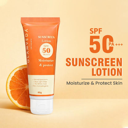Glamveda Hybrid Sunscreen Lotion SPF 50 PA+++ | 60g | Transparent & Ultra-lightweight Sunscreen | Non-Greasy, Quick-Absorbing | Zero White Cast, All Skin Types | for Men & Women