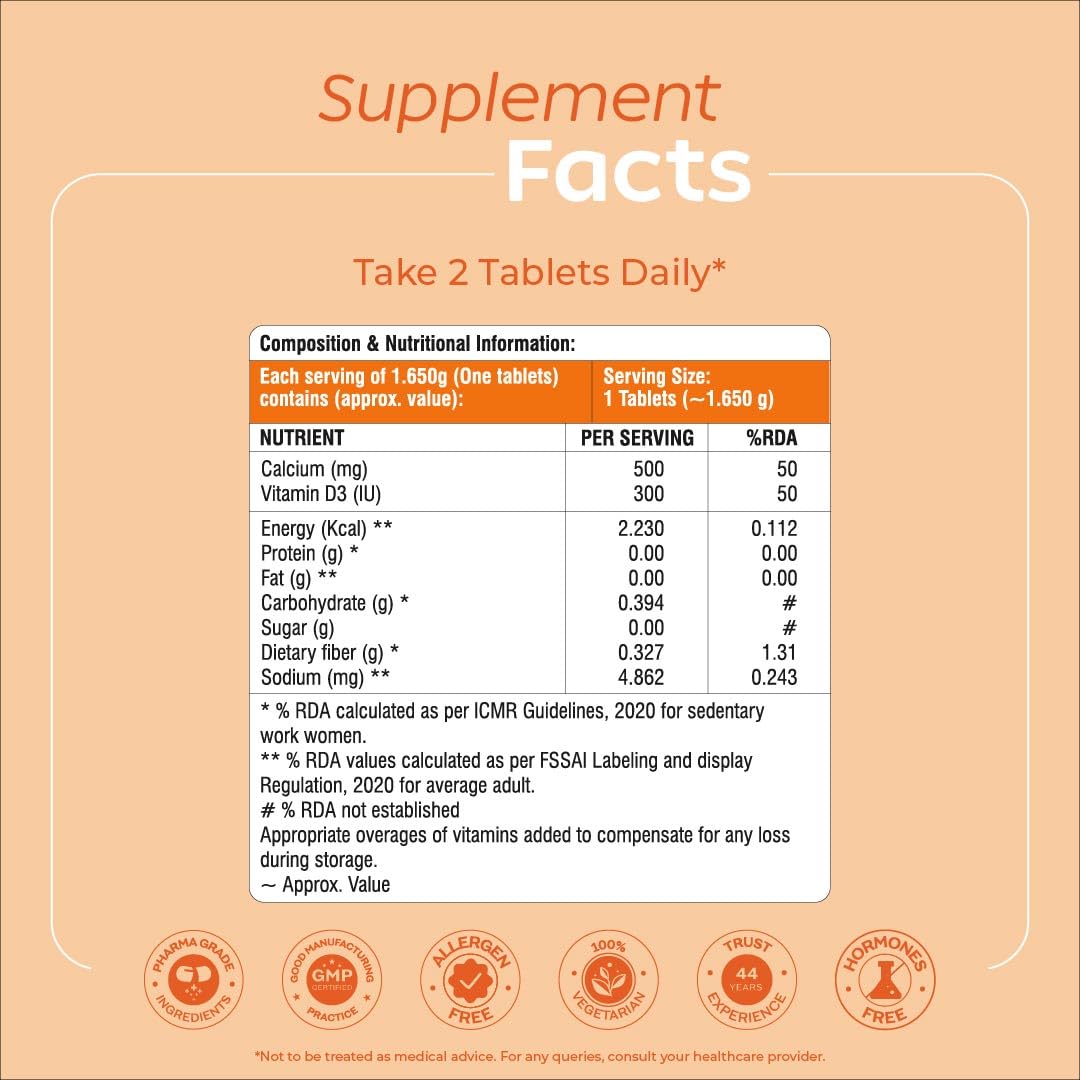 Arth Calcium and Vitamin D3 Tablets for Men & Women - 60 Veg Tablets | Supports Bone, Joint & Muscle Function | 1000mg Coral Calcium with 60% Higher Absorption & 600 IU Vitamin D3