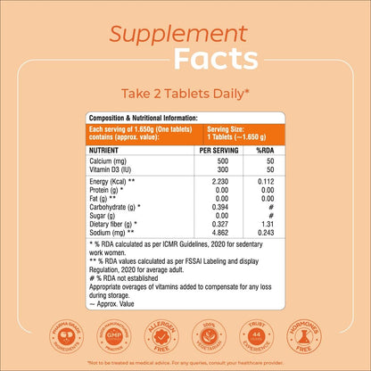 Arth Calcium and Vitamin D3 Tablets for Men & Women - 60 Veg Tablets | Supports Bone, Joint & Muscle Function | 1000mg Coral Calcium with 60% Higher Absorption & 600 IU Vitamin D3