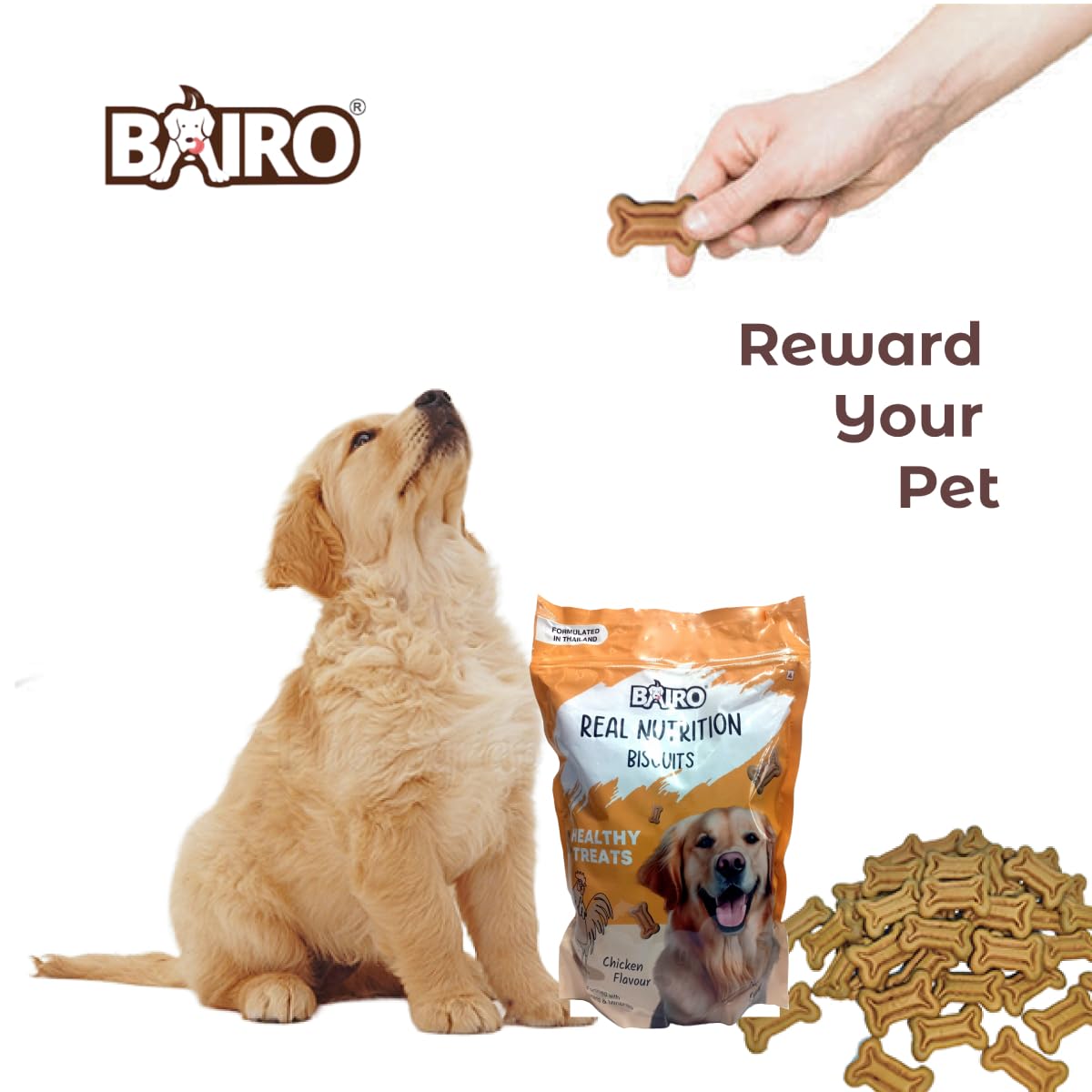 Bairo Healthy Dog Biscuit Treats – Chicken Flavour, 900g | High-Protein, Crunchy & Delicious Bone Shaped Biscuits for Dogs, All Life Stages | Promotes Healthy Teeth